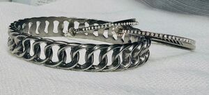 Edgy R.J. Graziano Chain Bangle/Signed Monet Crystal Hoop Earrings Gunmetal Y2K
